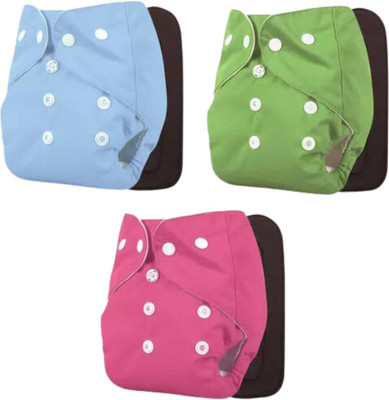 smilykid Baby Reusable,Washable Adjustable Diaper,(Pack of 3 Cloth Diapers+3 Insert pads)