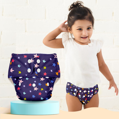 Superbottoms Basic Certified Soft Fleece Lined Pocket Cloth Diaper with 1 Wet-Free Insert (FreeSize Reusable Adjustable Cloth Diaper,Fits from 5-17 kg, Blackstar)