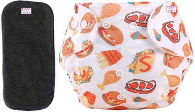 TINNY TOTS Premium Quality 1 Baby Reusable Cloth Diapers All in One Adjustable Pocket Style Printed Diaper Nappy Washable Durable With 1 White Microfiber Bamboo Insert liner Pad(5 Layers) Wetfree Durable For New Borns/Infants| Age 0-24 Months(SMALL-MEDIUM-LARGE;DEAR GREEN)