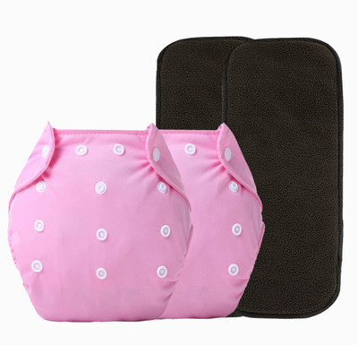 Alya Pack of 2 Premium Quality Reusable & All in One Adjustable Sizes Pocket Button Style Baby Cloth Diapers Nappies with Wet Free Bamboo Charcoal Inserts Pads(5 Layers) for New Borns/Infants I Age 0-24 Months(3-16KGS; S-M-L Sizes)