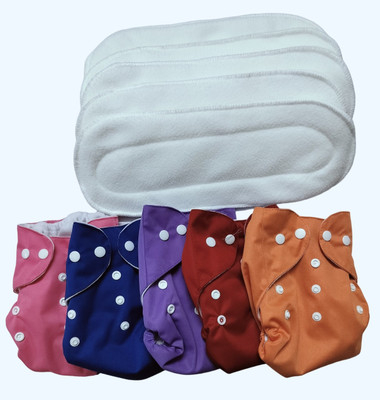 Maalove Baby Cloth Diapers with White Inserts Set of 5 Assorted Colors
