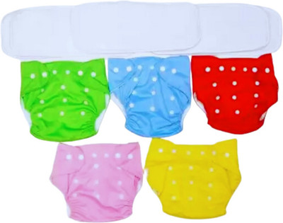 smilykid Multicolor Reusable Washable, Pack of 5 Cloth Diaper + 5 Insert for Baby