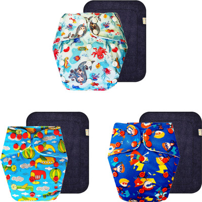 Dumbledo Reusable Eco-Friendly Dry Feel 3 Cloth Diaper With Black Pad