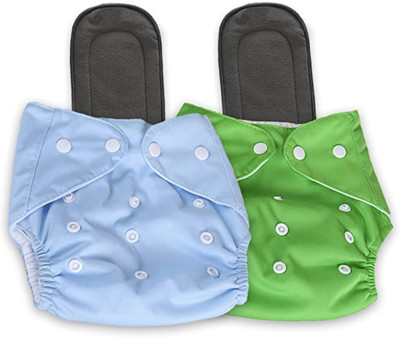 smilykid Free Size Cloth Button Diaper Combo - 2 diaper with black insert (skyblue green)