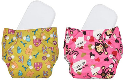 moms angel Baby Printed Cloth Diaper Washable & Reusable Nappy With White Insert(Pack of 2)