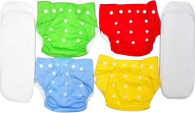 DECRONICS Cloth Diaper For Newborn Baby Reusable Washable (4 Cloth Diaper + 4 Insert Pad)
