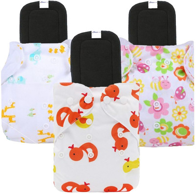PSOUL Washable Reusable Print Baby Cloth Diaper With Insert Cotton Pad Set Of 3