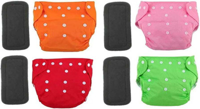 BADAL KIDZ Baby Reusable/Washable 4 Cloth Diaper With 4 Insert Pads - M(8 Pieces)