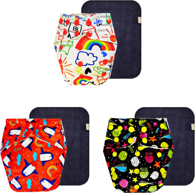 Dumbledo Reusable Eco-Friendly Dry Feel 3 Cloth Diaper With Black Pad