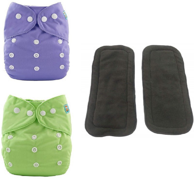 Aldeco Pack of 2 Cloth Diaper with 2 Black pad - Baby Pocket Diaper with Wet-free Insert Black Pad / Washable Cloth Diaper / Reusable Nappy for Kids (Multicolor)