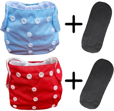 Khatola Enterprises Reusable & Washable Baby Cloth Diapers with snap buttons closer, size adjustments S,M,L for Babies and Toddlers (3 Months to 2 years), (Pack of 2 diaper with 2 Insert Pads)