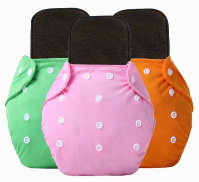 Alya Pack Of 3 Premium Quality Adjustable Waterproof Reusable Cloth Diaper Nappie (Without Insert) For Infants /Toddlers/New Borns I Age 0-24 Months (PI,G,OR)