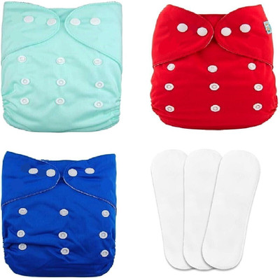 smilykid [Pack of 3 Pocket Cloth Diaper with 3 White Insert Pad] / Washable Baby Cloth D