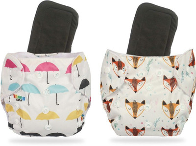 InEffable Printed Diapers Combo Pack of 2 With Black Inserts |Adjustable Button Diaper