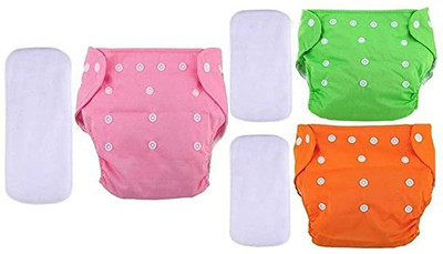 RAREGEAR Reusable Cloth Diapers Washable, Adjustable Size (Multi Colour) with Insert Pads