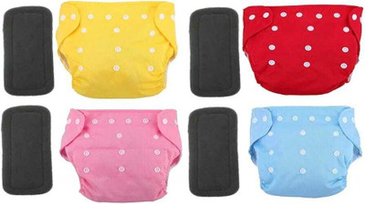 BADAL KIDZ Reusable/Washable 4 Cloth Diaper With 4 Insert Pads for Baby - M(8 Pieces)