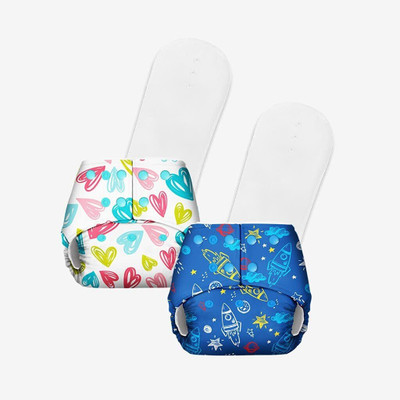 Superbottoms Basic Pack of 2-2 Certified Soft Fleece Lined Pocket Diapers with 2 Inserts with Snaps (Assorted)