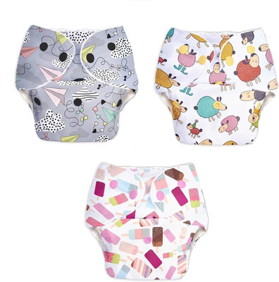 LEVOT Reusable Button Diaper Multi Color Pack of 3 Diaper & 3 Black 5 layer Insert