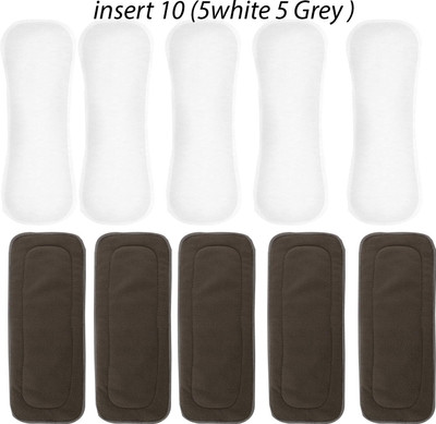 Pagwin charcoal Wetfree Reusable Washable Cotton Diaper Nappy Inserts baby diaper insert(Set of 10.)(5 white and 5 grey)