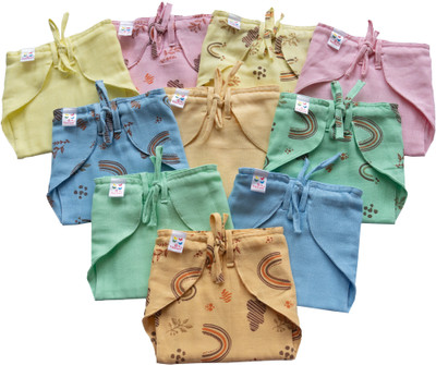 Tiny Care Color Printed Muslin Adjustable Basic Langot (Pack of 10)