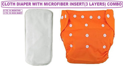 TINNY TOTS Premium Quality Fashionable/Trendy Quick Dry Adjustable & Reusable Cloth Diaper Nappy Waterproof With 1 Microfiber Bamboo Insert Pad(3 Layers) Wetfree for Babies/New Borns/Infants(0-14 Months;ORANGE)