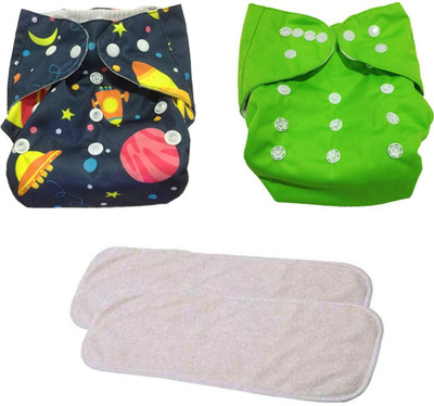 Chinmay Kids Combo of Quirk Reusable Baby Washable Cloth Diaper Nappies with Multi Layered Baby Insert Pads (Set of 2) (Multi- Colour) (Assorted Colours)