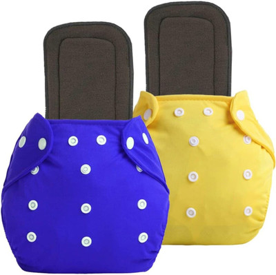 Profecto Washable Reusable 2 Cotton Cloth Diaper And 2 Wet Free Insert Pads For Baby