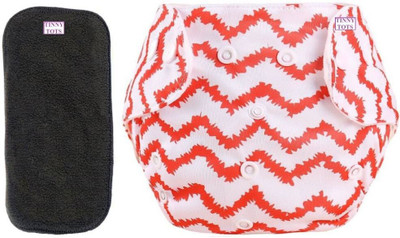TINNY TOTS Premium Quality 1 Baby Reusable Cloth Diapers All in One Adjustable Pocket Style Printed Diaper Nappy Washable Durable With 1 Bamboo Charcoal Insert liner Pad(5 Layers) Wetfree Durable For New Borns/Infants| Age 0-24 Months(SMALL-MEDIUM-LARGE;RED STRIP)