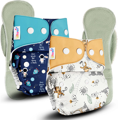 LILTOES Washable & Reusable Baby Cloth Diaper (Flying Saucer,Boogie Monkey)