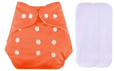 Alya Premium Quality 1 Reusable Adjustable Baby Washable Cloth Diaper Nappies With 2 Wet-Free Microfiber Bamboo Changing Insert Pads(2 layers) For New Born/Babies(0-15 Months;3-10 KGS;ORANGE)