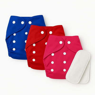 Lapry Reusable & Washable Baby Cotton 3 Cloth Diaper Nappies With 2 White Insert Pads