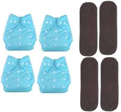 Sage Baby Reusable Cloth Diaper With 4-Layered Insert Free Size Combo (Set of 8) BLUE