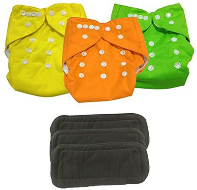 AngelicDecore Cloth Diaper Nappies with 5 Layered Baby Insert Pads (Set of 3)(Multi- Colour)