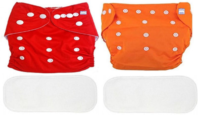 TINNY TOTS Premium Quality Fashionable Trendy Pack of 2 Reusable Adjustable Baby Cloth Diapers Nappy With 2 Microfiber Bamboo Insert Pads(Multi-Layer) For Babies/New Borns/Toddlers(0-12 Months,OR)