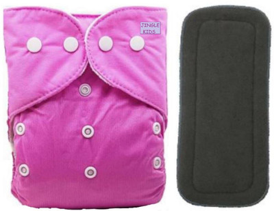 Jingle Kids Pack of 1 Reusable & Adjustable All in One Adjustable Sizes Pocket Style Baby Cloth Diapers Nappies with1 Bamboo Charcoal Inserts(Multi-Layers ) Wetfree For New Borns/Infants| Age 0-24 Months(SMALL-MEDIUM-LARGE)(3-16KGS,PINK)