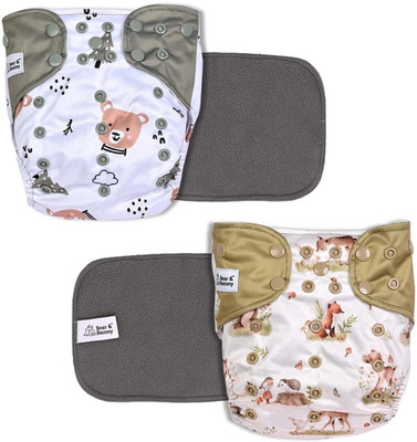 Bear & Bunny Washable Reusable Cloth Diaper,Free Size|for Kids 0-3 Yrs|2 Diaper & 2 insert
