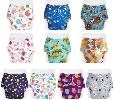 Superbottoms Pack of 10 BASIC Reusable Cloth Diapers | Adjustable, Washable |3M-3Y