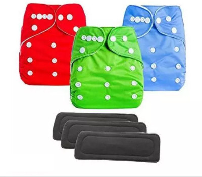 smilykid (Pack of 3 Cloth Diaper + 3 Insert), Multicolor 5 Layer Insert Washable for Baby