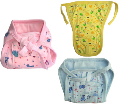 Kidska Reusable U Shape Cushioned/Padded Cotton Hosiery Nappies/Reusable Padded Diaper (Multicolors,0-6 Months)Pack of 3
