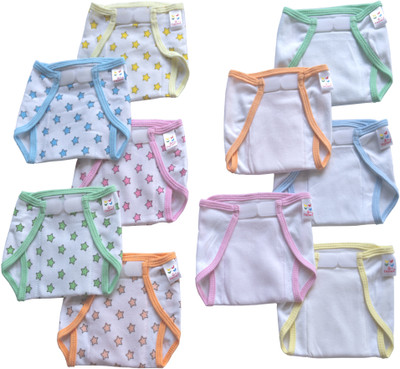 Tiny Care Super Soft Knitted Star Print Basic Langot with Velcro (Pack of 10)