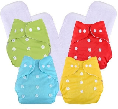 smilykid Cloth Diaper for Babies, Reusable Washable | 4 Cloth Diaper, 4 Insert Pad
