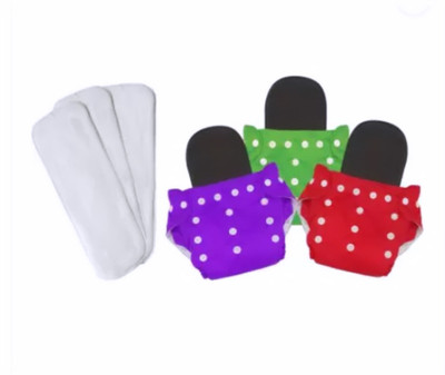smilykid Cloth Diaper Reusable Washable Soft 3 Baby Diaper & 6 Wet-Free Insert Pads