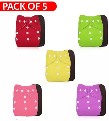 DECRONICS Reusable Washable, Pack of 5 Cloth Diapers + 5 Inserts Pads for Baby/Newborns