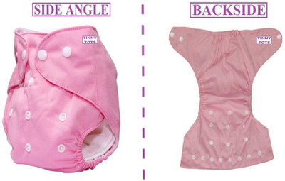 TINNY TOTS High Quality Fashionable Quick Dry Adjustable & Reusable Cloth Diaper Nappy With 2 Bamboo Charcoal Insert Pads(Multi-Layers) Wetfree for Babies/New Borns/Infants(0-12 Months;PINK)