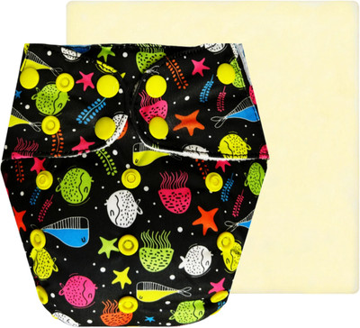 Dumbledo Reusable Eco-Friendly Dry Feel 1 Black Cloth Diaper with Insert
