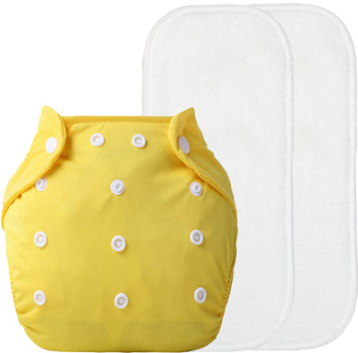 Alya Premium Quality 1 Reusable Adjustable Baby Washable Cloth Diaper Nappies With 2 Wet-Free Microfiber Bamboo Changing Insert Pads(2 layers) For New Born/Babies(0-15 Months;3-10 KGS;YELLOW)