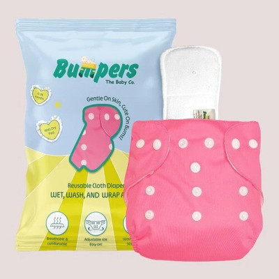 Bumpers Reusable Baby Cloth Diaper with Insert Pad – Washable, Leakproof, 3M–3Y (Pink)