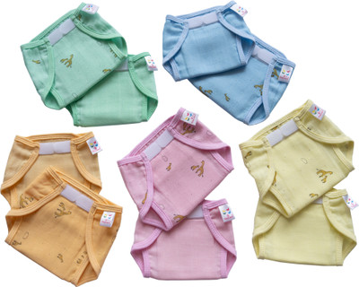 Tiny Care Color Printed Soft Muslin Basic Langot with Velcro (Pack of 10)