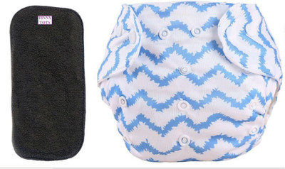 TINNY TOTS Premium Quality 1 Baby Reusable Cloth Diapers All in One Adjustable Pocket Style Printed Diaper Nappy Washable Durable With 1 Bamboo Charcoal Insert liner Pad(5 Layers) Wetfree Durable For New Borns/Infants| Age 0-24 Months(SMALL-MEDIUM-LARGE;BLUE STRIP)