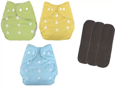 SKutirNappy Reusable Washable Cloth Diaper With 5 Layer Insert For Babies(3 Diaper+3 Insert)